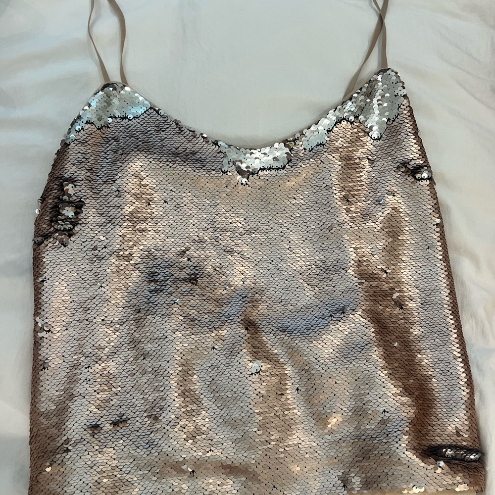 Zara Rose Gold Size M Top with Reversible Sequins (Rose Gold to Silver)